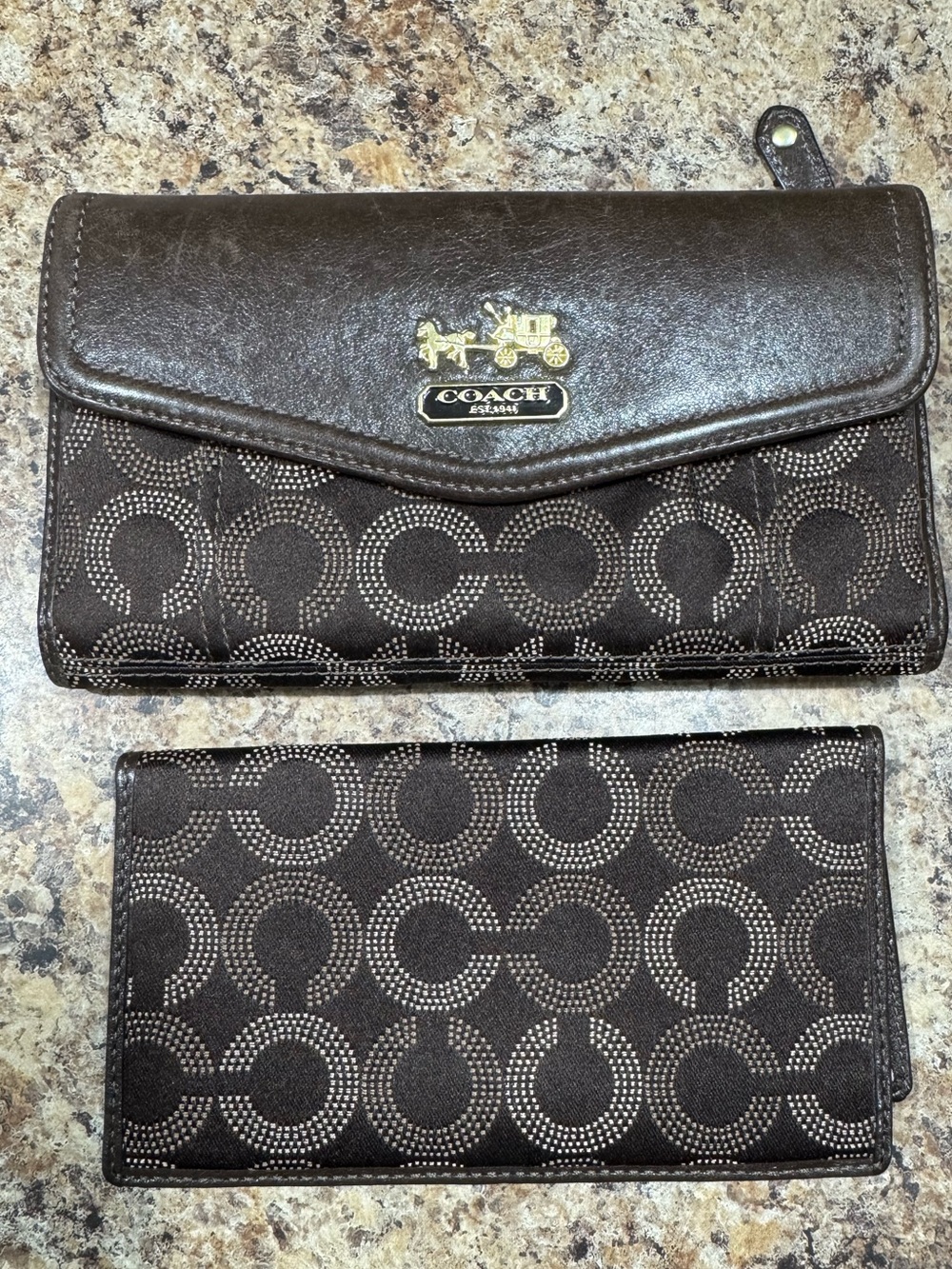 COACH MADISON  SIGNATURE OP ART DOTTED TROFOLD WALLET/ CHECKBOOK COVER